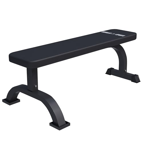 GORILLA SPORTS Hantelbank - 110 x 58 x 40 cm bis 250 kg Belastbar gummierte Füße Schwarz Weiß - Flachbank Bankdrücken Trainingsbank Fitnessbank Drückerbank Bauchtrainer Schwarz