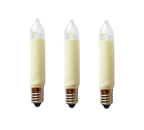 ShuoHui E10 LED Kleinschaftkerze 8-55V 0 1-0 2 W - 11 mm Länge 65 mm- für INNEN - Ersatzlampe für Schwibbogen u. Lichterketten - warmweiß 3