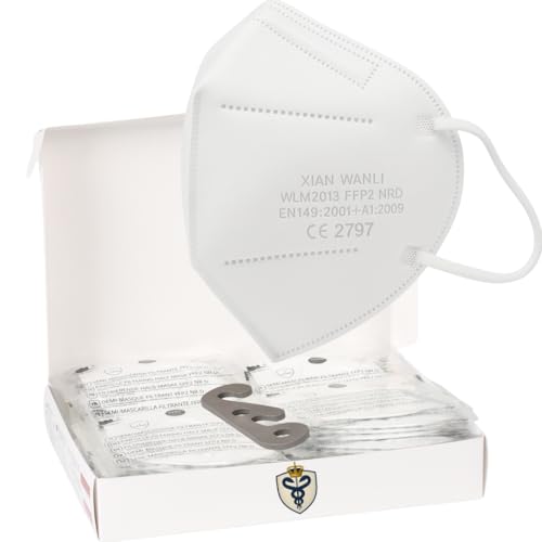 SS-Medical 50 Stück FFP2 Maske Weiß 5-lagige 99 5% Filterleistung Atemschutzmaske Staubschutzmaske EN149 2001 A1 2009 EU2016 425 Masken Geruchsneutral Einzeln Verpackte Mundschutzmasken