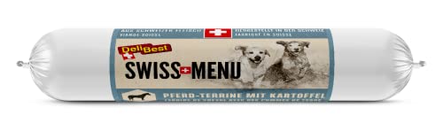 DeliBest Swiss MENU Pferd-Terrine mit Kartoffeln I Nassfutter für Hunde aus 100% frischem Pferdefleisch I getreidefrei ohne Zusätze I glutenfreies hochwertiges Hundefutter I 200 g Wurst