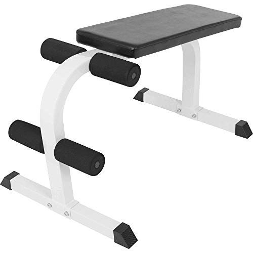 GORILLA SPORTS Sit Up Bank - 120 x 67 x 63-49 cm mit gepolsterte Beinfixierung bis 150kg Belastbar Weiß - Bauchtrainer Hantelbank Trainingsbank Rückentrainer Fitnessbank Sit-Up-Bank