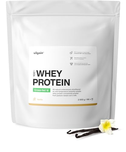 Vilgain Whey Protein Pulver Grass-Fed 100% Reines Molkenproteinpulver Schnelle Muskelerholung und Aufbau Natürlicher Geschmack Premium-Qualität Pulver Vanille 2000 g