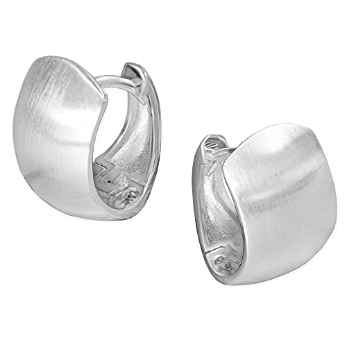 CLEVER SCHMUCK Silberne Damen Creolen schlicht 14 mm breite Form leicht oval matt Rückseite glänzend 925 Sterling Silber