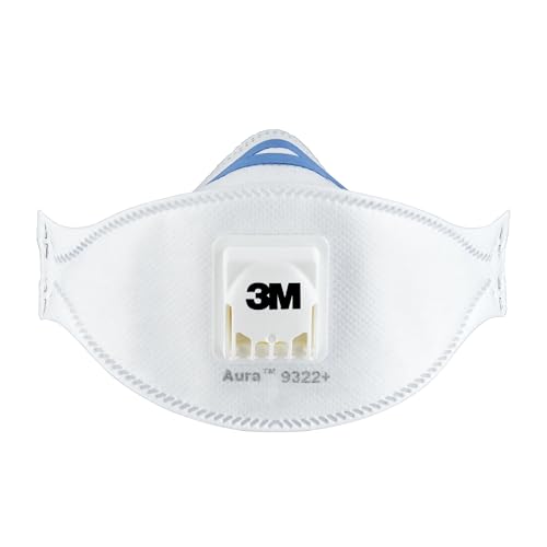 3M Aura 9322 C2 FFP2 Atemschutz-Maske für Handschleifen und Elektrowerkzeugarbeiten Atemmaske mit Schutzstufe FFP2 und 3M Cool Flow Ventiltechnik 2 Stück