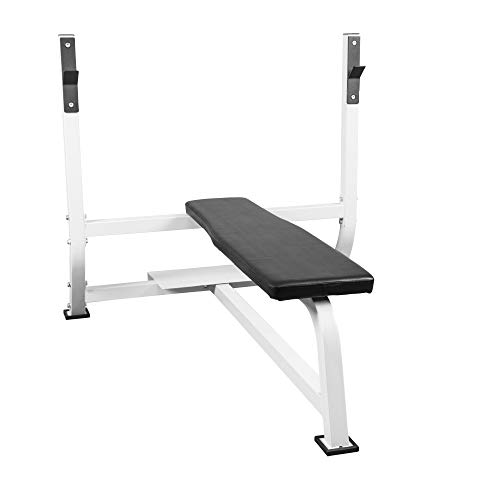 GORILLA SPORTS Hantelbank - mit Hantelablage 143 x 110 x 103 cm bis 250 kg Belastbar Weiß - Drückerbank Trainingsbank Flachbank Fitnessbank Gym