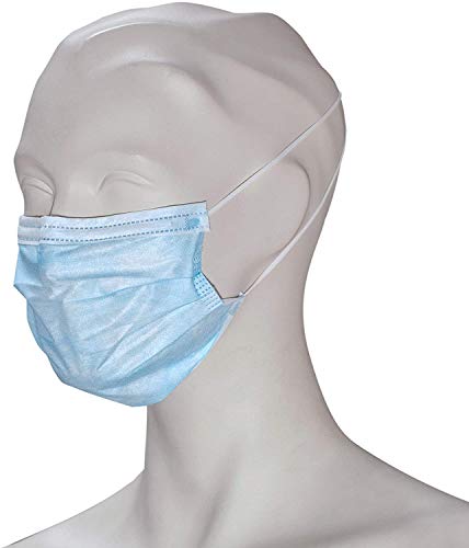 WORK INN 3 Blau Type II mit CEück Elastikbändern Komfortlänge Nasenflügel Ohrenschlaufe 100% Polypropylen Ideal für Labor Reinigungsarbeiten uvm.
