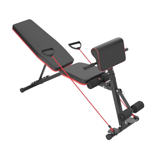 DARDVORLAG Multifunktions-Hantelbank klappbar 130 102 42 cm 7-fach verstellbare Rückenlehne 150 kg Tragkraft inkl. Widerstandsbänder Fitnessbank für Kraft- Ganzkörpertraining