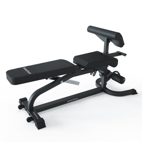 ATLETICA X-BENCH Multifunktionale Hantelbank Aufsätze für Bizeps- und Beincurls Negativ verstellbar 650kg Belastbarkeit 8cm dickes Polster