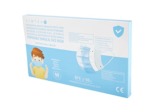 SYMTEX 50pcs Medizinisch kleiner Größe Kindermasken Type IIR Norm EN 14683 zertifizierte OP 3 lagig mund nasenschutz 50pcs