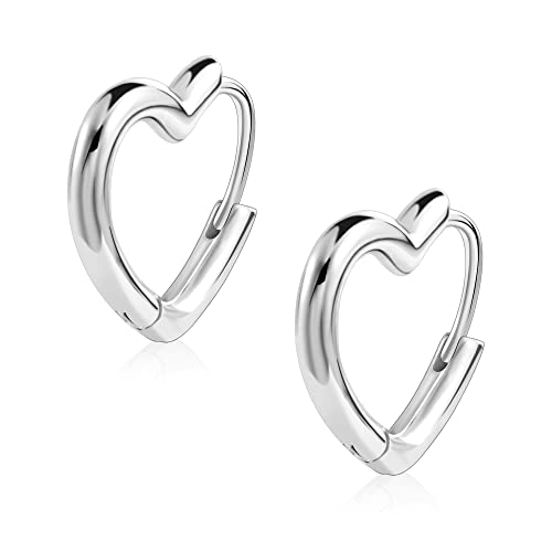 ALEXCRAFT 925 Klein Huggie Silver Heart Hoop Earrings