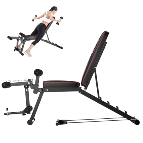 Weyot Hantelbank Multifunktionale Trainingsbank mit Beincurler und Beinstrecker Verstellbare Bankdrücken Bank Ganzkörpertraining Schrägbank für Fitness TrainingBlack 48 118 111CM
