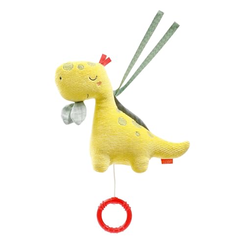 Fehn 051018 Mini Dino Kuscheltier Einschlafhilfe Melodie Mozarts Wiegenlied beruhigt in jeder Situation idealer Begleiter für zuhause unterwegs für Babys Kleinkinder