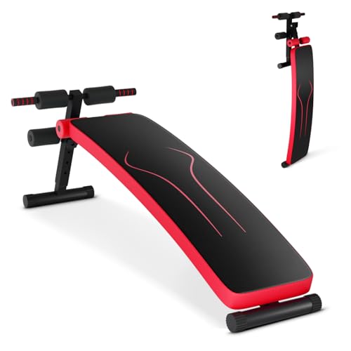 GYMAX Hantelbank verstellbar klappbare Trainingsbank mit 4 einstellbaren Höhenpositionen Schrägbank bis zu 200kg belastbar Fitnessbank für Zuhause Fitnessstudio Rot