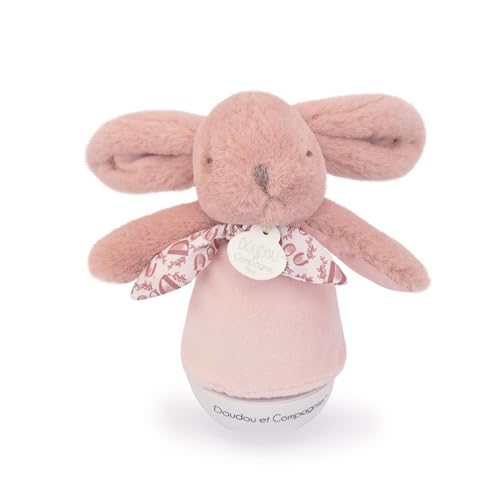 Doudou et Compagnie Nachtlicht mit Musik Culbuto Hase Rosa für Babys beruhigendes Kuscheltier mit weicher Melodie gedämpftes Licht für ruhige Nacht Geschenkidee zur Geburt DC4194