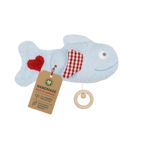 Efie Bio - Spieluhr Fisch blau - kontrolliert biologischer Anbau organic - Made in Germany - GOTS zertifiziert nachhaltig - Melodie Schuberts Wiegenlied
