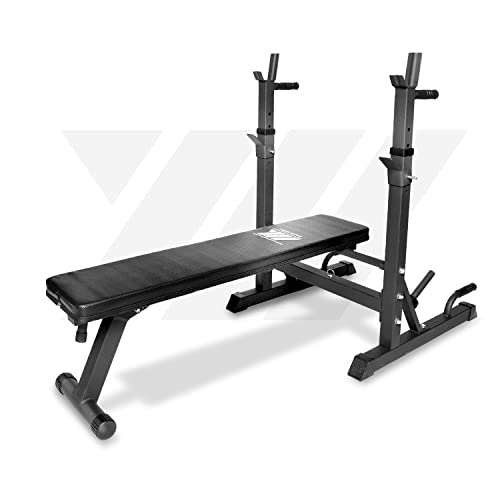 YM Bench Weight Gym Trainingsgerät Professionelle Hebebühne verstellbar mit Langhantelstange Edelstahl Sandlackierung gepolsterte Kissen neigbare Rückenlehne