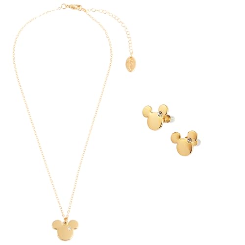 Disney Lilo und Stitch Schmuckset Mickey Minnie Mouse Ohrringe Armband Halsband Schmuckkästchen - Mädchen Geschenke Gold Mickey