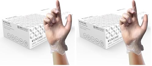 UNIGLOVES Unicare Vinyl - vielseitig einsetzbare Einweghandschuhe puderfrei latexfrei mittlere Stärke - Box mit 100 Handschuhen klar Größe Mittel GS0063 Packung mit 2