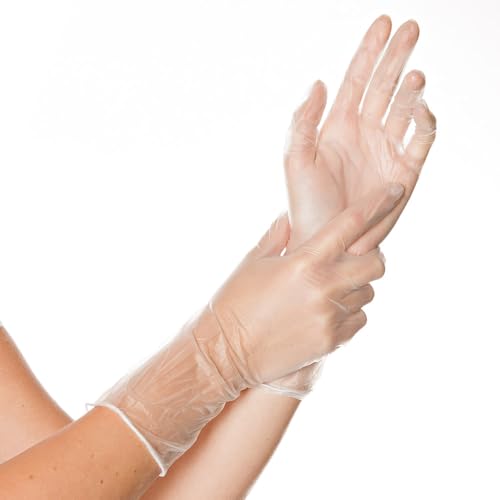 FRANZ MENSCH 100 Stück Hygostar Vinylhandschuhe Ideal Long puderfrei Packung transparent 8 M L 30cm Einmalhandschuhe Einweg- Handschuhe Vinylhandschuhe
