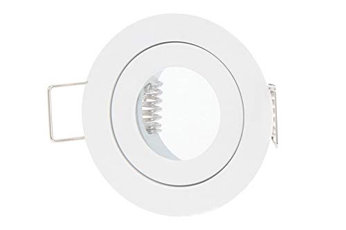 LED-Line IP44 Einbaustrahler Set GU4 MR11 Leuchte Spot Einbaurahmen Wasserdicht Lampe Rund Weiß aus Aluminium mit GU5.3 Fassung keine Leuchtmittel Weiß