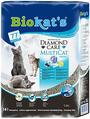 Biokat s Diamond Care MultiCat Fresh mit Duft - Feine Katzenstreu mit Aktivkohle speziell für Mehrkatzen-Haushalte - 1 Sack
