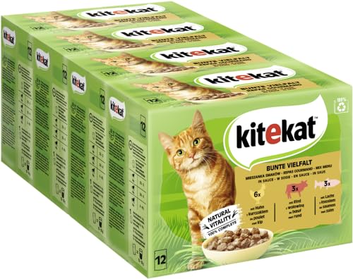 KITEKAT Portionsbeutel Multipack Bunte Vielfalt in Sauce 4x12x85g Katzenfutter Nassfutter