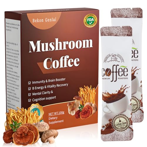 Mushroom Coffee - Pilzkaffee mit Löwenmähne Chaga Reishi Cordyceps Mehr mit Adaptogenen Probiotika Veganes Pilzkaffeepulver Mushrooms Pulver Bio 100g