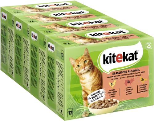 KITEKAT Portionsbeutel Multipack Klassische Auswahl in Gelee 4x12x85g Katzenfutter Nassfutter