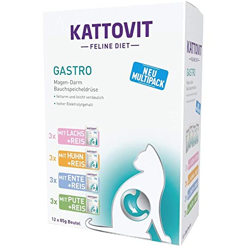  Gastro Multipack 12x 85g Diät Alleinfuttermittel für mit 4 verschiedenen Sorten im Frischebeutel Bei Problemen mit dem Magen Darm Trakt