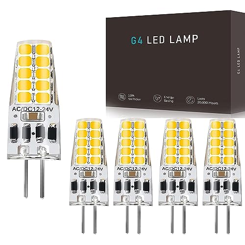 G4 LED Lampen Dimmbar 3W G4 LED Birnen 12V Warmweiß 3000K Ersatz 30W Halogenlampen 300 LM G4 LED Leuchmittel LED Stiftsockellampe Kein Flackern 5er Pack