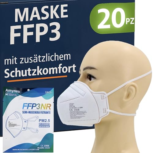20 FFP3 Mund- und Nasenschutz Maske mit EC Zertifizierung 5 Lagige Maske ohne Ventil Staub- und Partikelschutzmaske medizinische Schutzmaske mit hoher BFE-Filtereffizienz 99 20 Atemschutzmaske