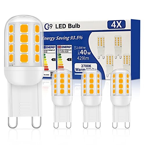 YzzYzz G9 LED Lampe Warmweiß 2700K Leuchtmittel 2 6W entspricht 30W-40W Halogenlampe Glühbirne 429 Lumen Kein Flackern Nicht Dimmbar 360 Stiftsockellampe 4er Pack