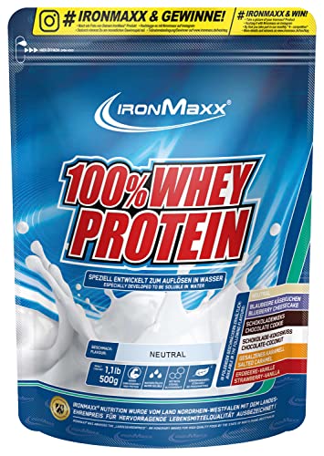IronMaxx 100% Whey Protein Pulver - Neutral 500g Beutel zuckerreduziertes wasserlösliches Eiweißpulver aus Molkenprotein viele verschiedene Geschmacksrichtungen