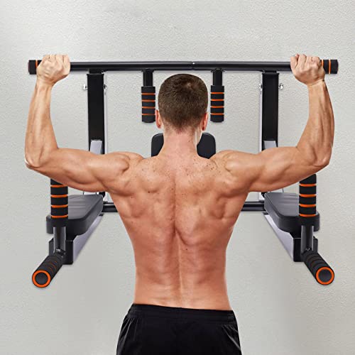 Multigriff Klimmzugstange Kraftstation Dip Station Pull Up Bar Power Tower Stand Klimmzug Stangen Wandmontage An Der Wand Befestigte Multifunktionale FüR Home Gym 440lb Tragfähigkeit Schwarz