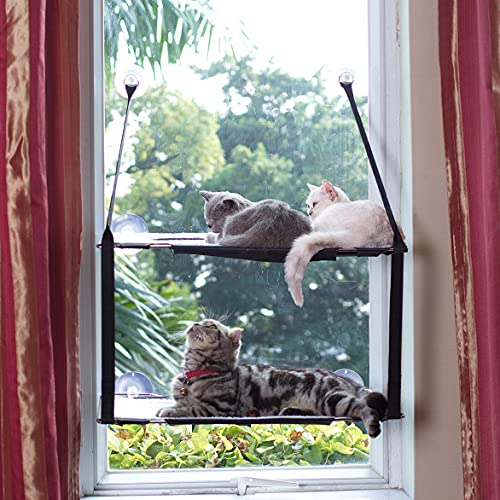 L.S Katzen Hängematten Fensterplatz Fenster Betten Katzenbett Bis zu 25kg Stabiler Metallrahmen Weiche Matten Katzenhängematte Sofas Doppelt Grau