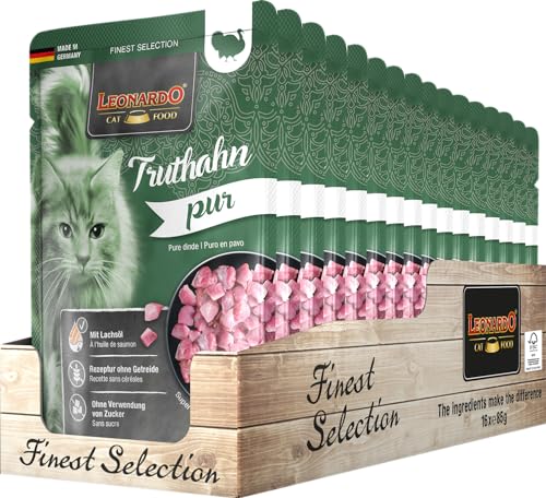 Leonardo Frischebeutel 16x85g Truthahn pur Getreidefreies Nassfutter für Katzen Feuchtfutter Alleinfutter im Einzelportionsbeutel