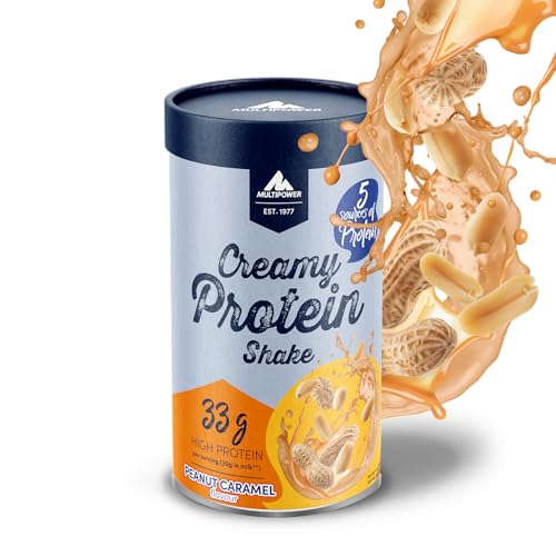 Multipower Creamy Protein Shake 420 g hochwertiges Erdnuss Karamell Protein Pulver mit Whey und Casein für leckere Shakes zum Muskelaufbau