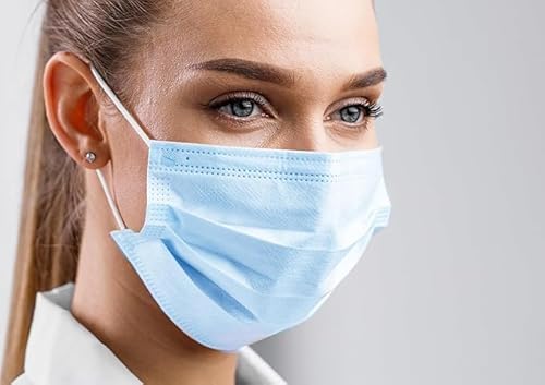 Tegcare 3 Lagig Mundschutz Latex Frei mit Gummiband Blau 50 Stück