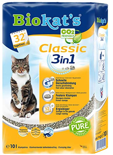 Biokat s Classic 3in1 ohne Duft - Klumpende Katzenstreu mit 3 unterschiedlichen Korngrößen - 1 Sack 1 x 10 L