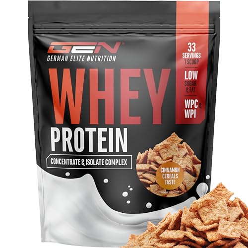 Whey Protein Pulver - 1000 g Cinnamon Cerals - Mit Isolate Anteil - Instant lösliches Eiweiss Protein Pulver mit BCAA EAA - German Elite Nutrition