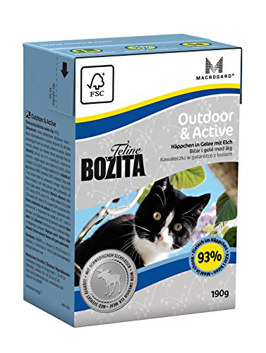 BOZITA Häppchen in Gelee Nassfutter Outdoor Active - 16 x 190 g - nachhaltig produziertes Katzenfutter für erwachsene aktive Katzen mit Ausgang - Alleinfuttermittel