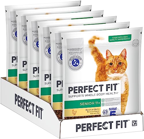 PERFECT FIT Senior Trockenfutter für ältere Katzen ab 11 Jahren - Huhn 750g 6 Beutel