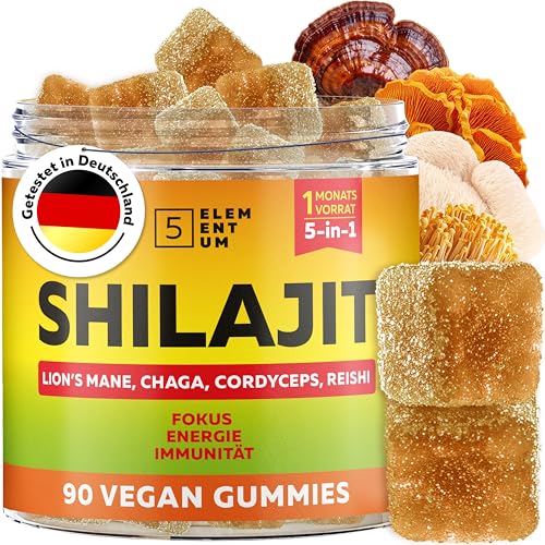Natural Shilajit Gummibärchen 2200MG Premium Himalaya Shilajit Gummies mit Löwenmähne Reishi Chaga Cordyceps Aus dem Himalaja für Energie Vitalität 90 Stück