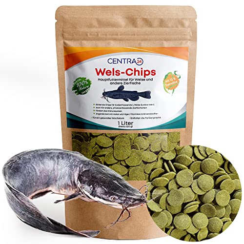 Centra24 Wels Chips 1 Liter Formstabile Wafer hohem Anteil Vitaminen Futtertabletten Welsfutter Fischfutter für L Welse Zierfische wiederverschließbar.