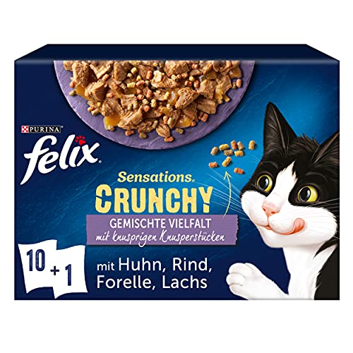 FELIX Sensations Crunchy Katzenfutter nass in Gelee Sorten-Mix 6er Pack 6 x 10 Beutel 85g