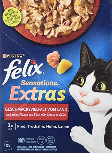 FELIX Katzennassfutter Sensations Extras in Gelee Geschmacksvielfalt vom Land 6er Pack 6 x 12 x 85g