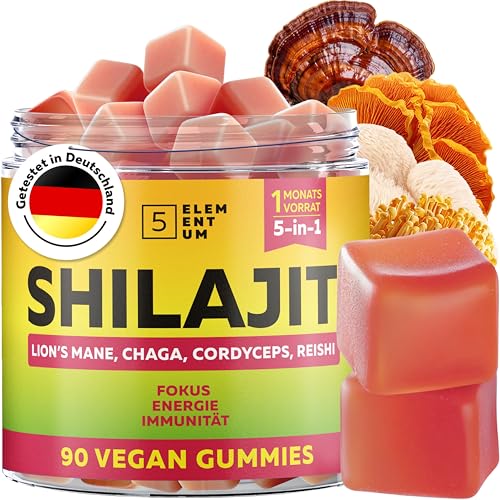 Original Shilajit Gummies 2200mg - 90 Stück Premium Shilajit Gummies mit Löwenmähne Reishi Chaga Cordyceps - Shilajit aus dem Himalaja für Energie Vitalität Mit dem Aroma von Wassermelone