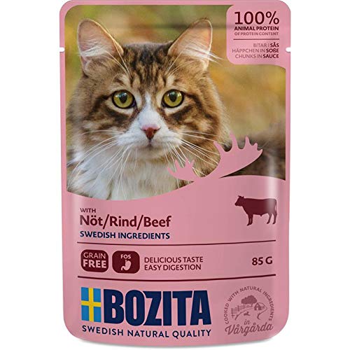 Bozita Pouch Häppchen in Soße mit Rind 12 x 85g Katzenfutter nass