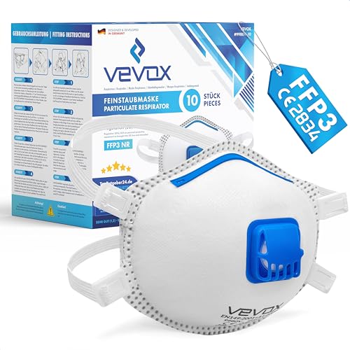VEVOX FFP3 Atemschutzmasken - Im 20er Set - mit Komfort Plus Abdichtung - Staubschutzmaske FFP3 mit Ventil - Für den zuverlässigsten Schutz