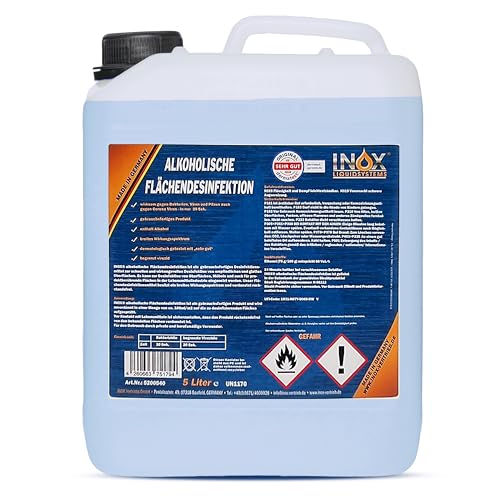 INOX alkoholisches Flächendesinfektionsmittel 5L - Hochwirksame Flächendesinfektion mit Alkohol - Ideales Desinfektionsmittel für alle glatten Oberflächen